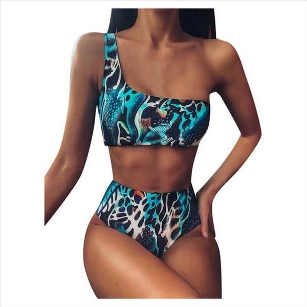 

новые женщины бикини установить sexy printed sexy одно плечо два купальник высокой талией push up проложенный бюстгальтер купальный костюм п, White;black