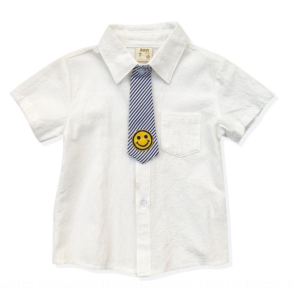 

2019 new korean children's clothing cotton medium and small boys lapel short children's clothing shirt sleeve shirt, White;black