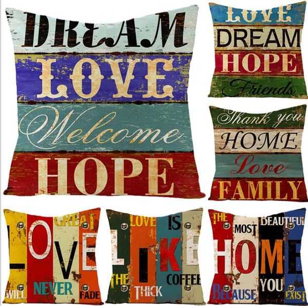 Fronha Vintage Pintado Cartas Pillowcase Tampa linho Throw Pillow Capa de Almofada Sem Recheio Decoração Pillowcase LSK322