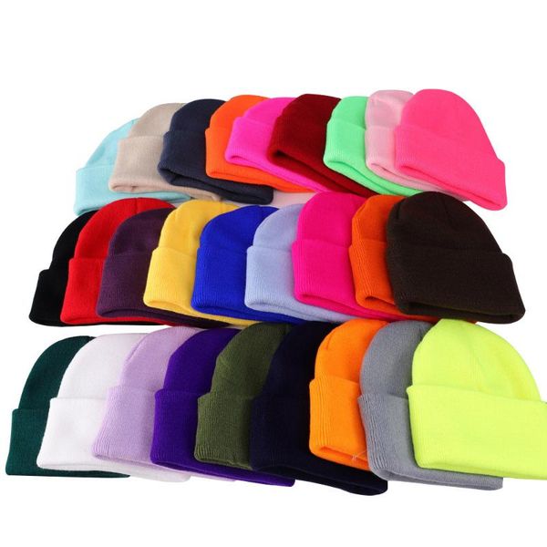 

caps & hats 2021 children's hat autumn and winter korean baby knitted boy girl fluorescent color warm wool kids beanies, Yellow
