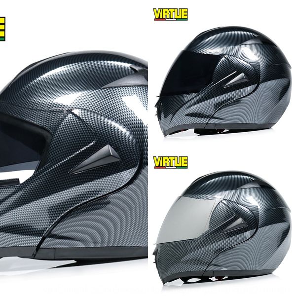 

virtue motorcycle lens electric motorcycle bluetooth men's face-lifting double lens full helmet running helmet carbon fiber pattern