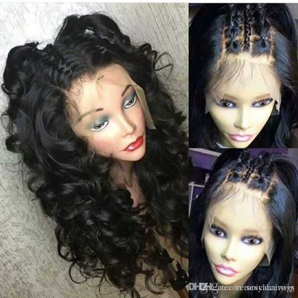 

part 150% density deep wave natural black wigs with baby hair heat resistant synthetic lace front wigs with baby hair for women