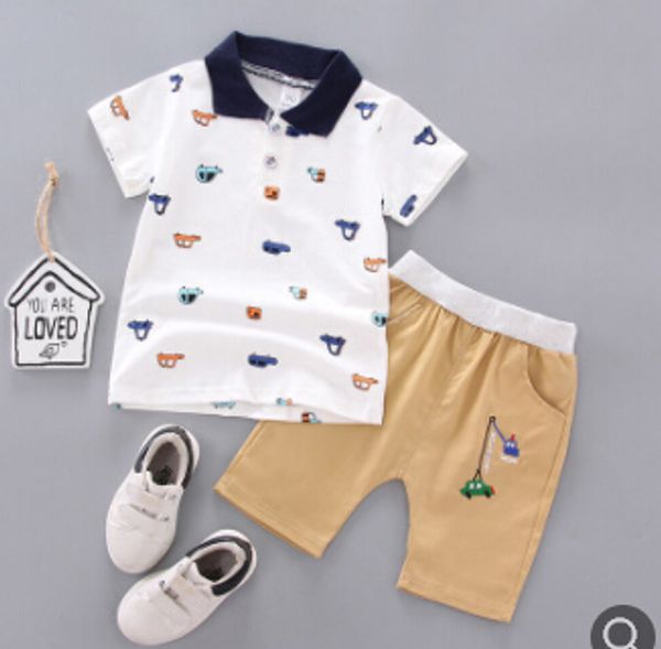 

2020 new summer clothes set short sleeve clothing cute pants set outfits baby boys pullover shirt kids infant cute shirts, White