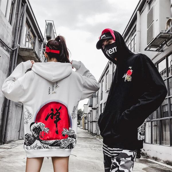 

harajuku chinese character wave print sweatshirts hoodies streetwear hip hop casual pullover hooded sweatshirt, Black