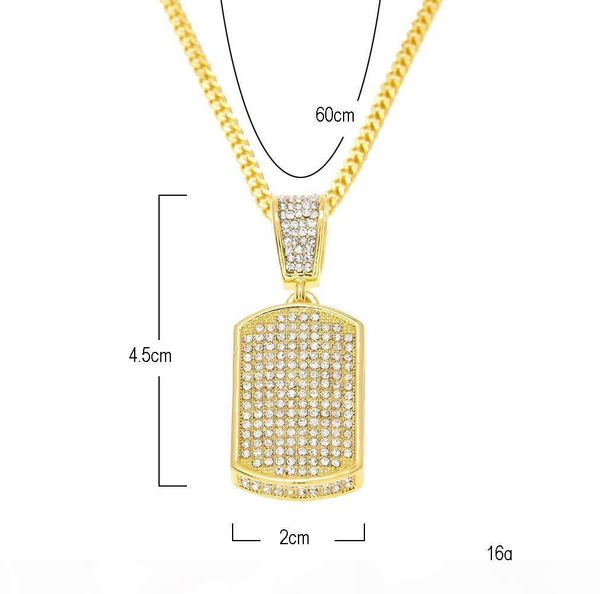 

men hip hop pendant necklace set gold color iced out micro rhinestone necklaces mini square red blue gem crystal dog tag jewelry sets, Silver