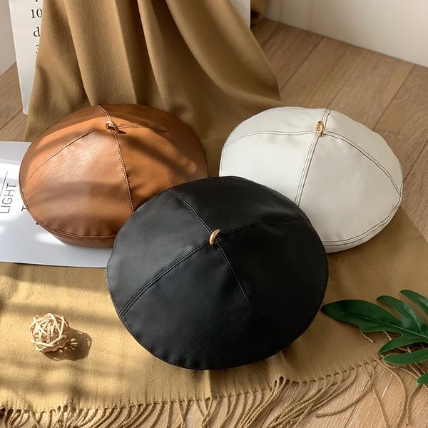 

painter's hat beret female pu leather all-match beret british fashionable ring pumpkin painter hat children's fashion, Blue;gray