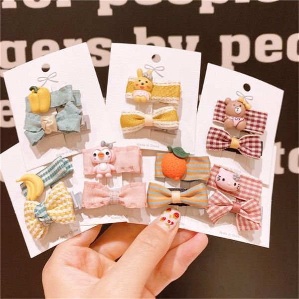 

kids children girls bb hair clips hairpins plaid bow knot dot fabric korean cute summer head wear accessories wholesale gift, Slivery;white