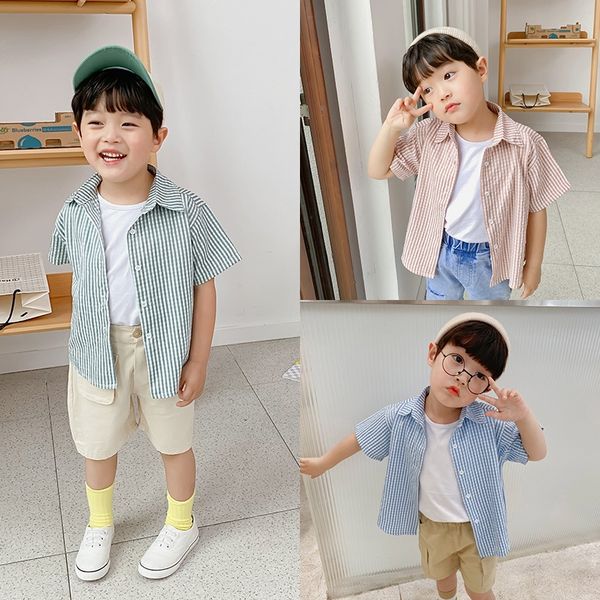 

summer clothes boysshort-sleeved children's western style baby's striped base striped shirt shirtshirt cotton trendy children&#039, White;black