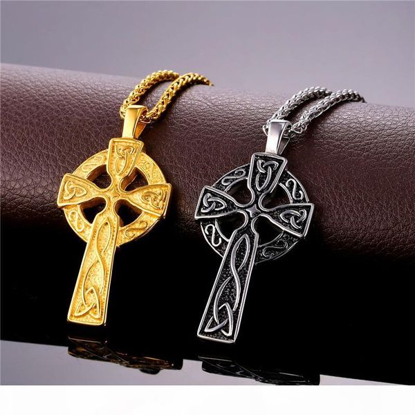 

18k позолоченный из нержавеющей стали celtic christian jewelry triquetra viking тройной horn of odin кельтского креста ожерелья подвеска, Silver