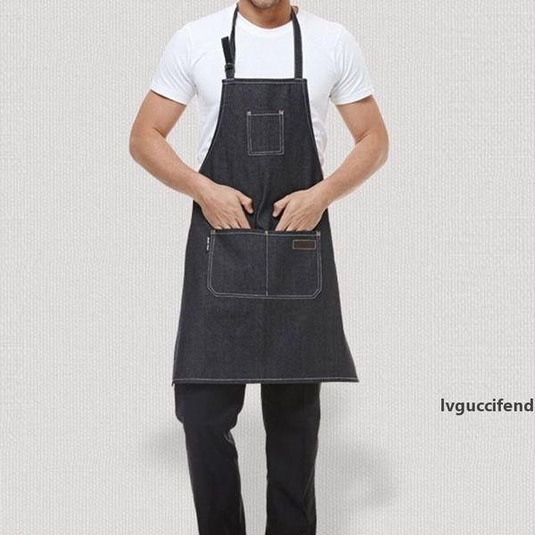 

2018 senior denim cowboy bbq apron bib chefer kitchen apron for women men barber cooking restaurant waitress print uniform