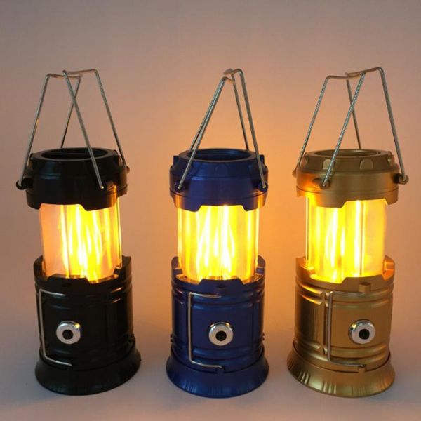 

solar powered camping lamp portable retractable camping tent light lamp lantern flame effect lantern lighting