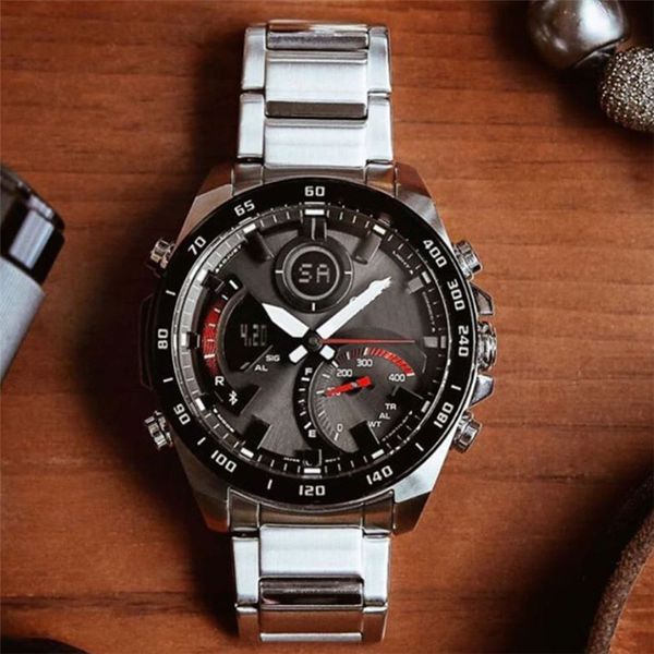 

men watches big round dial luxury silver stainless steel strap designer business led display satch waterproof montre homme, Slivery;brown