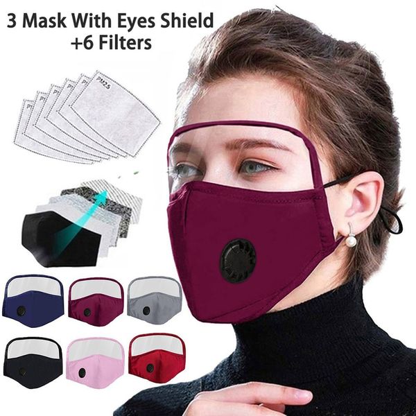

outdoor protective breathing valve face mask with eyes shield 3 masks +6 filters