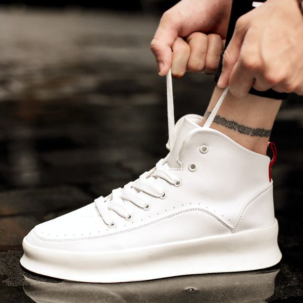 

men casual high elevator sneakers shoes quality british rubber height increasing shoes trainers designer style -209, Black