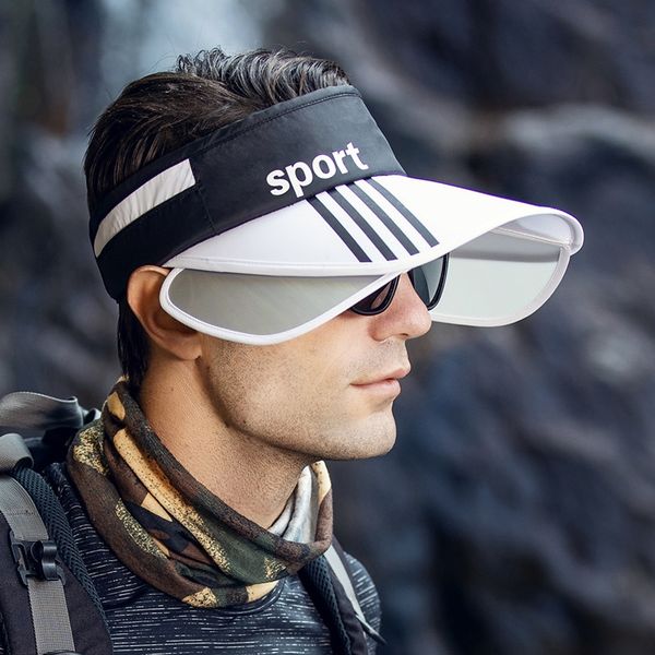 

sun men's summer running exercise retractable brim outdoor quick-drying empty sun hat men's hat, Blue;gray