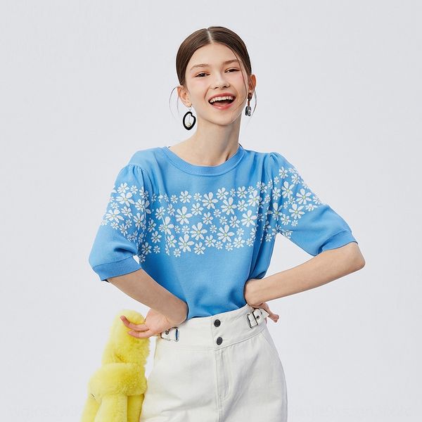 

ll2020 autumn new women's daisy bubble sleeve loose thin short sleeve sweater sweater 120329b8e16, White