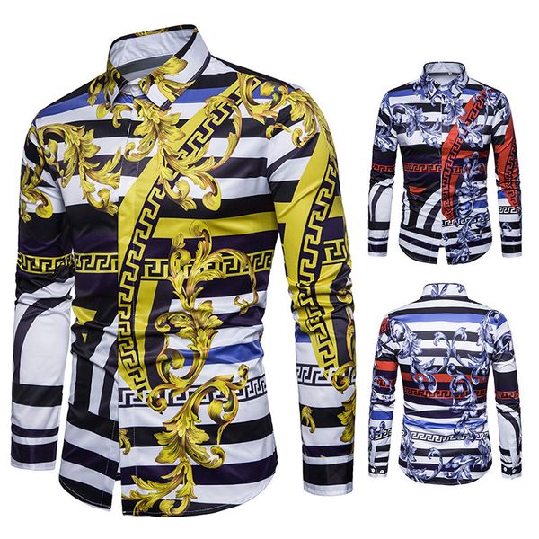 

mensnew royal стиль цифровой напечатаны длинный рукав рубашки c432, White;black