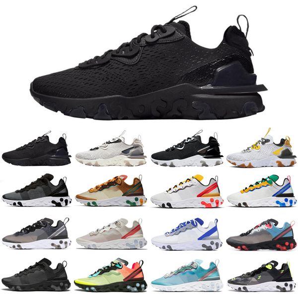 

new react vision element 55 87 men women running shoes triple black athletic mens womens trainers sports sneakers runners size 36-45