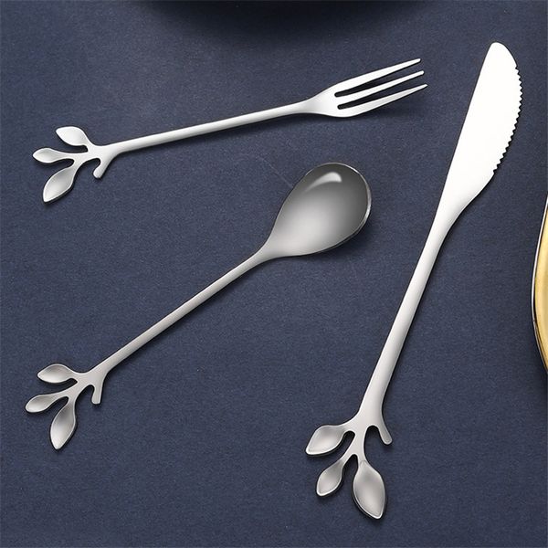 

stainless steel knife fork spoon creative branch leaves coffee stirring spoons dessert fork kitchen accessories tableware jk2005kd