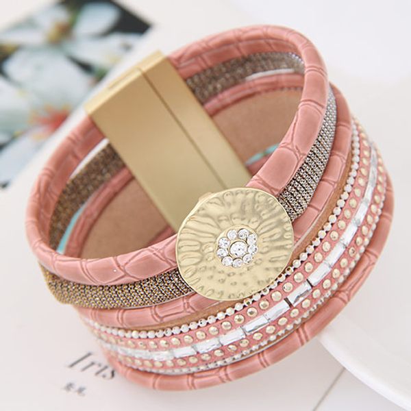 

lemoer luxury boho bamboo leather bracelets bangles with magnetic buckle wristband jewelry pulsera for women men pulseras mujer, Red;blue