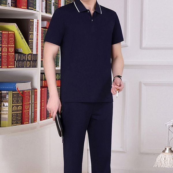 

lphwc sports suit t-shirt men's middle-aged and elderly father's casual short-sleeved cotton two pieces sports suit sportswear spo, Black;red