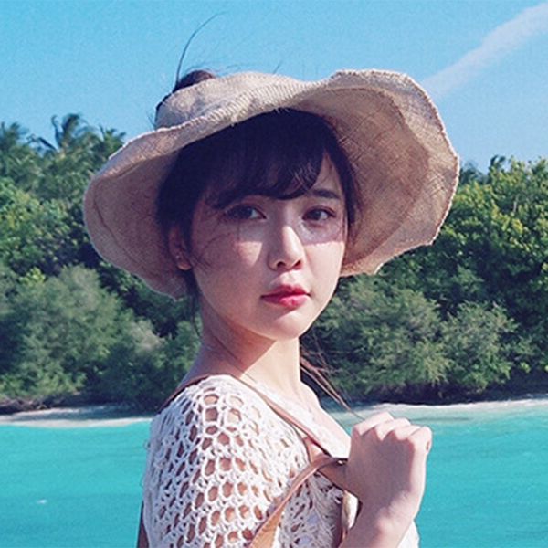 

female korean linen empty bucket bucket fisherman outdoor all-match leisure fisherman hat fashion sun sun hat, Blue;gray