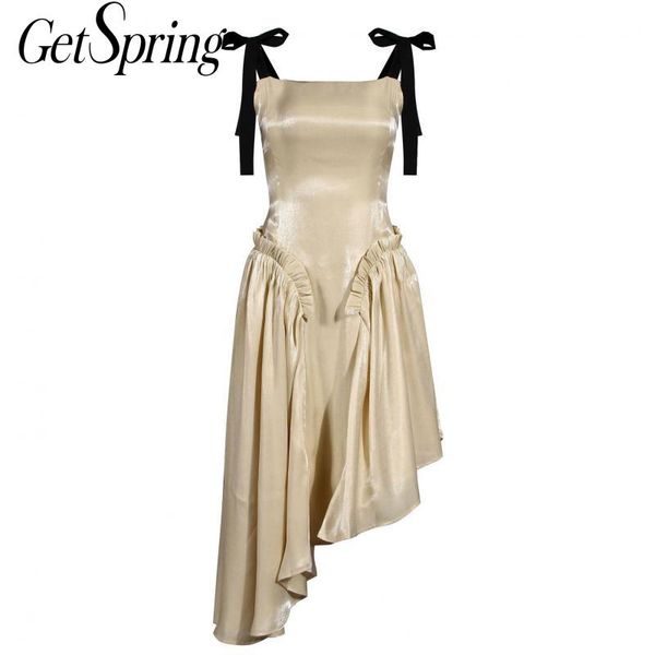 

getspring платья женщин нерегулярные рукавов vintage платья black bow бинты асимметрия sexy длинные летние платья 2020 новая мода, Black;gray