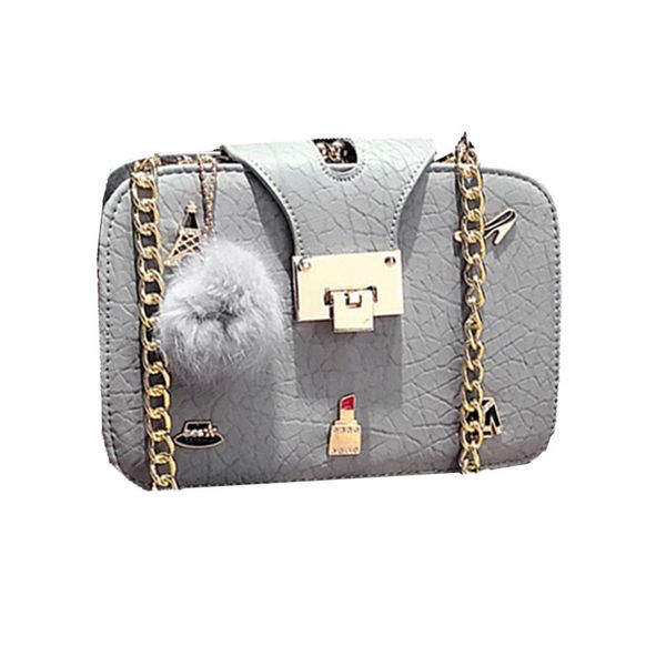 

lanlou pu leather women bags messenger bag fur ball crossbody flap bags female shoulder bag solid color handbags
