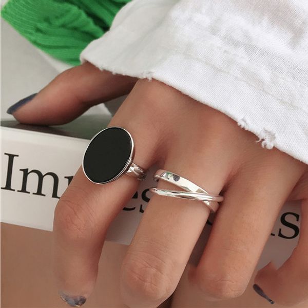 

black resin finger rings fashion jewellery elegant big oval resion ring silver color jewelry 2020, Golden;silver
