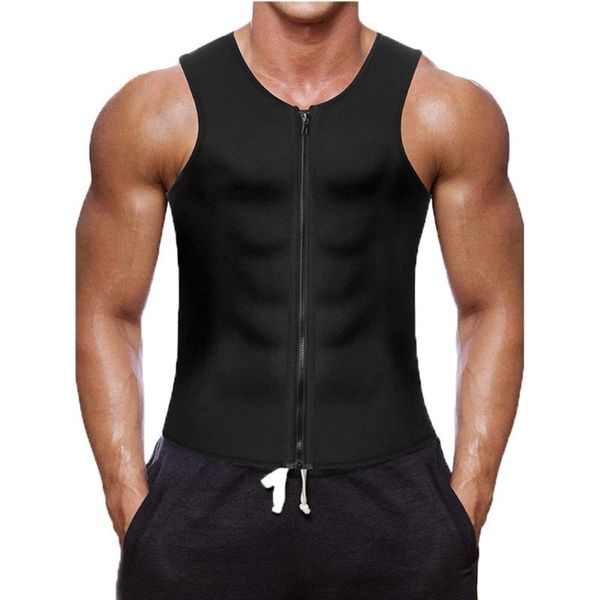 

men body shaper waist trainer vest with zipper sweat slimming trimmer shirt for gym, Black;blue