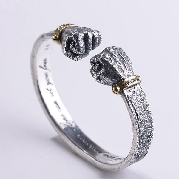 

2020 daquan handshake bracelet men's sterling silver personality retro bracelet fist power fist bracelet ing, Black