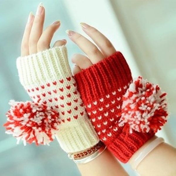 

winter cute coral fleece thickened love women's warm glovesgloves and gloveswarm wool half finger ab gloves d017