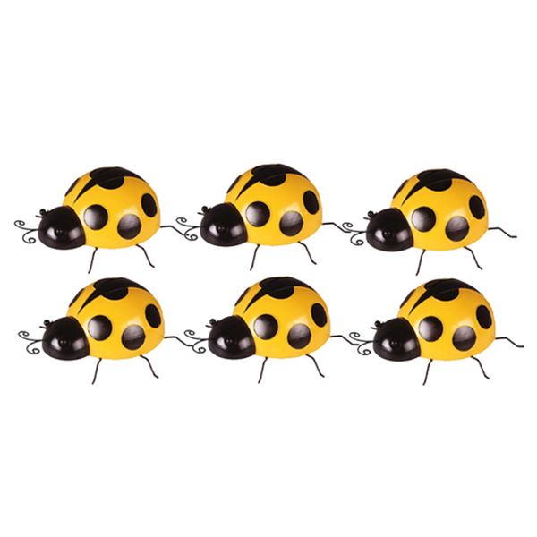 

6x cute iron ladybird wall hanging ladybug outdoor garden decor yellow