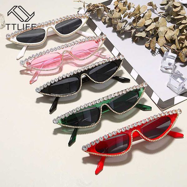

ttlife women 2020 cat eye sunglasses luxury diamond sunglasses men small glasses ladies vintage female, White;black