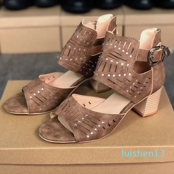 

woman classic high heeled sandals coarse heel leather designer suede shoes metal buckle parties occupation sandals size 34-43 l13, Black