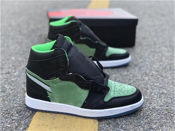 

2020 authentic air air 1 high zoom rage green gold men basketball shoes retro black suede green ck6637-002 sneakers with box
