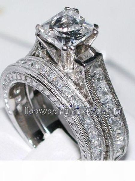 

k размер 5 6 7 8 9 10 антикварные украшения nice princess cut топаз 14kt белое золото заполненные gf diamonique обручальное кольцо set for l, Silver