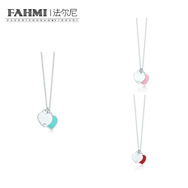 

925 silver peach heart mini heart-shaped double heart necklace original jewellery for women, Golden;silver