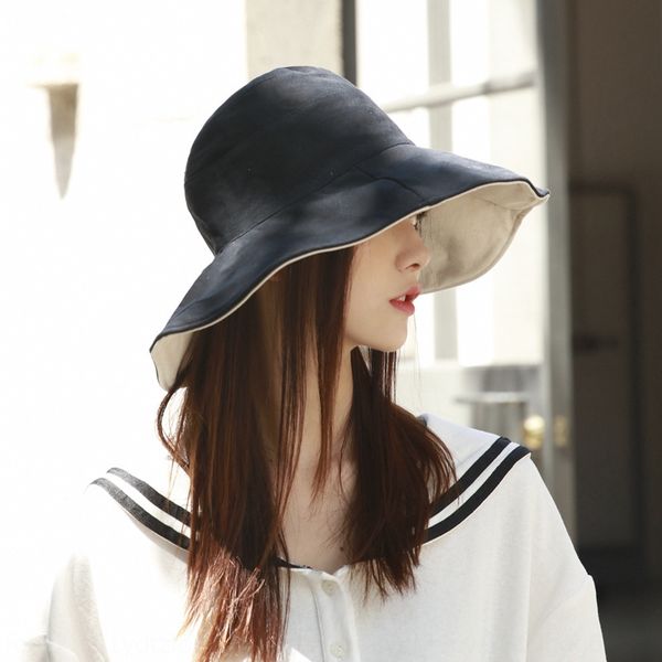 

ksdbl fisherman sun protection cap basin cap female summer korean style all-match double-sided fisherman face-covering artistic large eaves, Blue;gray