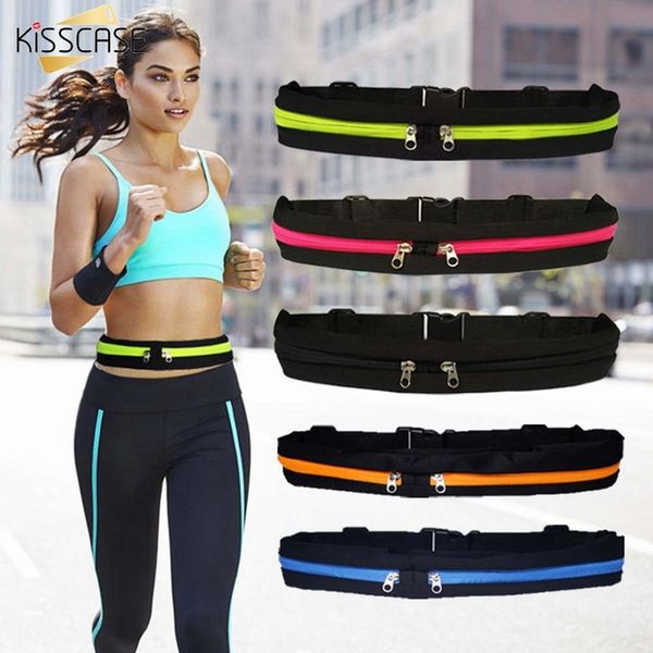 

kisscase waist pack bag men women fashion double pocket waterproof phone belt nylon casual small bag for traveling running sport