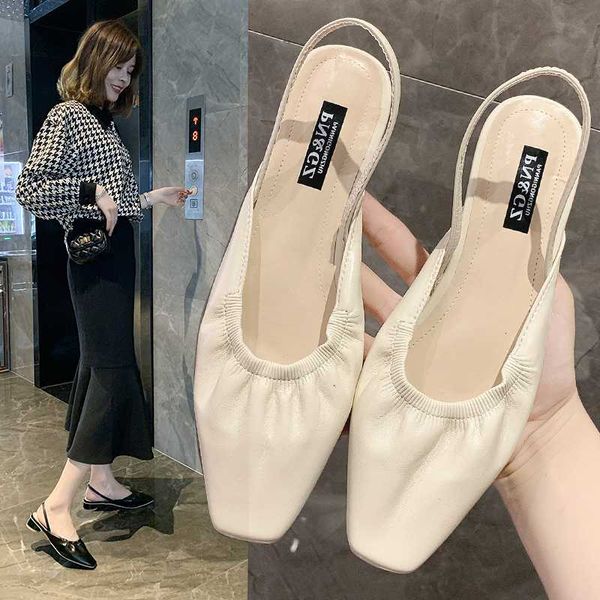 

comfort shoes for women all-match 2020 summer low sandals woman leather clear heels suit female beige comfort, Black