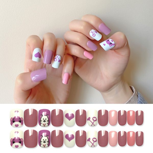 

nail finished 24 pieces boxed wear nail short short daisy false patch, Black