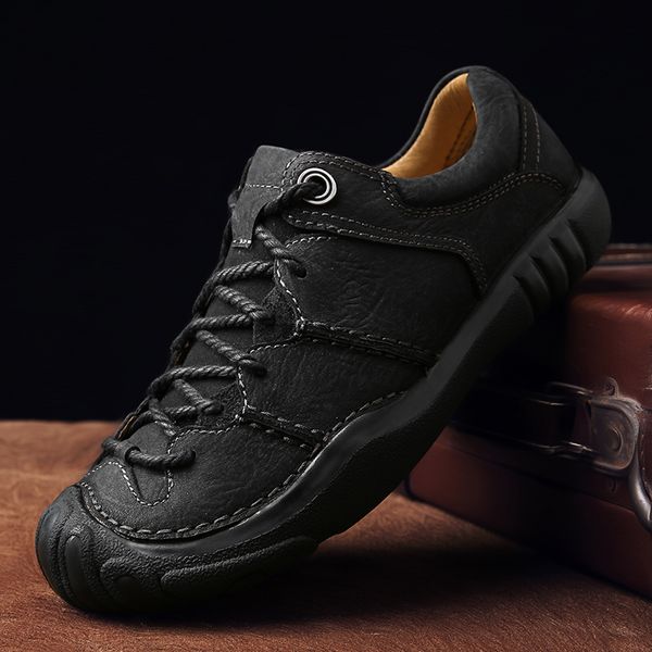

classic sneakers mens casual shoes man lace up flats breathable mens fashion classic outdoor shoes genuine leather for men, Black
