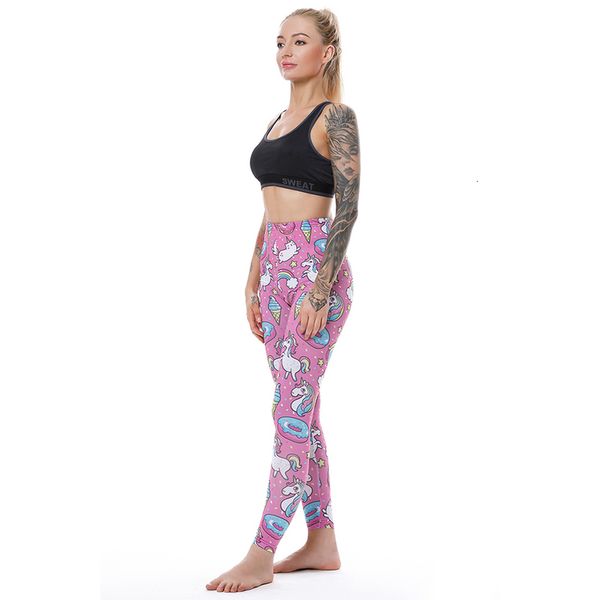 

brand unicorn leggings women leggins fitness legging high waist push up shiny 3d printed rainbow pants star cat donuts, Black