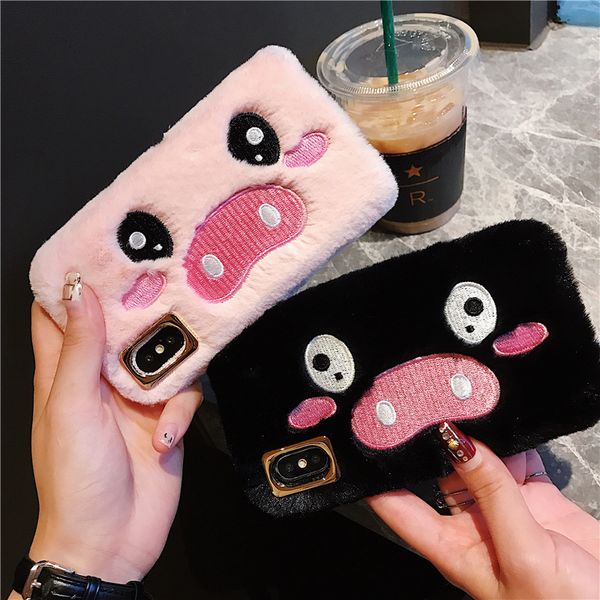 

suitable for iphone 11pro max plush cute embroidery couple pig warm hand phone case