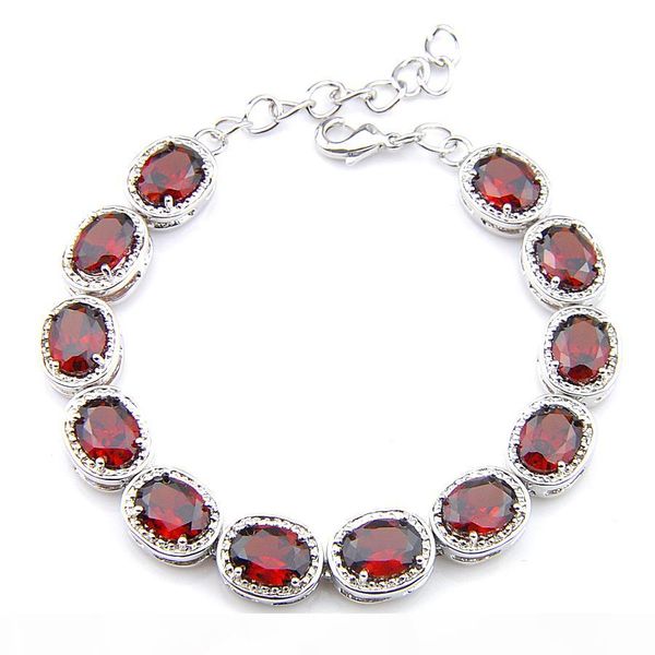 

luckyshin 6pcs lot shiny oval red garnet gems 925 sterling silver plated chain bracelets russia australia usa bracelets bride jewelry 8&#039, Golden;silver
