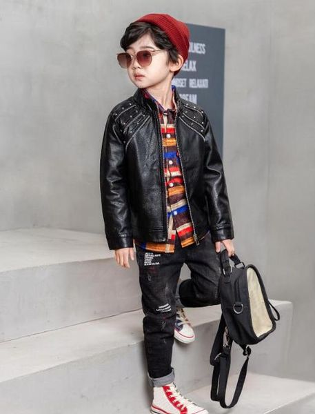 

kids clothes set spring autumn boys faux leather coat + shirts + jeans 3pcs baby suit boy clothing sets boy set infant 2-6years, White