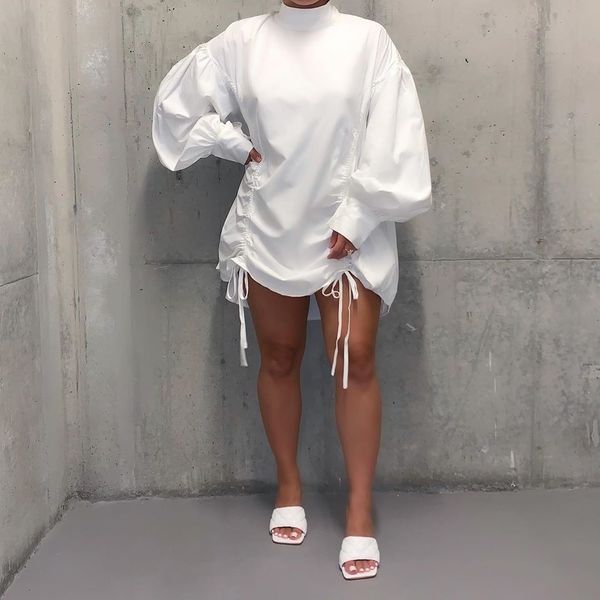 

пузырь рукав женской рубашка платье весна-лето с длинным рукавом штабели бинтов stand шеи дряблой повседневной одежды, Black;gray