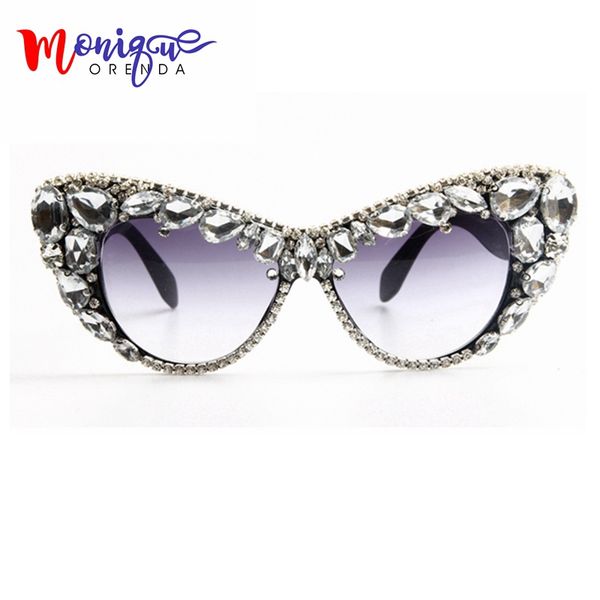 

fashion sunglasses oversize cat eye sunglasses women brand designer luxury colorful crystal sun glasses for ladies oculos, White;black