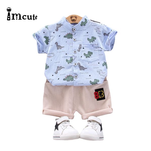 

casual kids clothes 2 piece set clothing cartoon dinosaur cool t-shirt + shorts clothing boys tracksuit children baby clothes, White